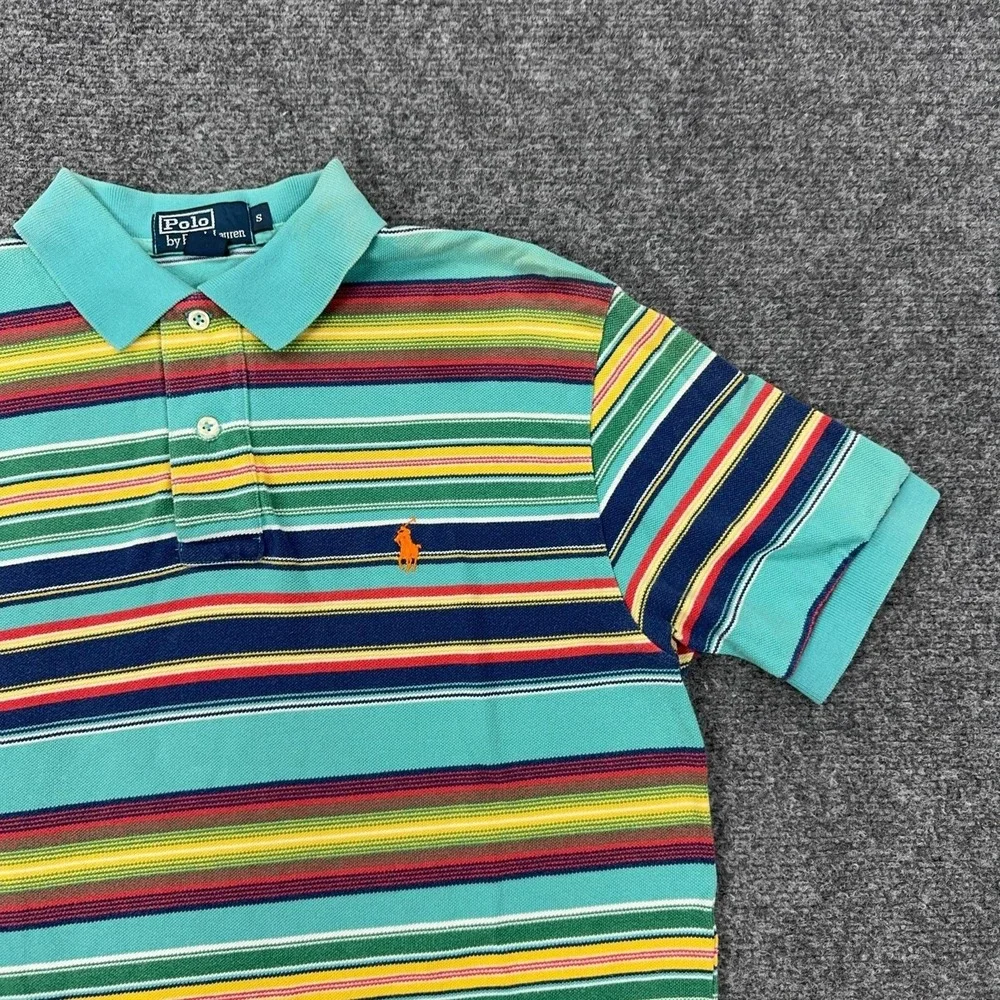 VTG Polo By Ralph Lauren Polo Shirt Mens S Multicolor Striped 100% Cotton Knit